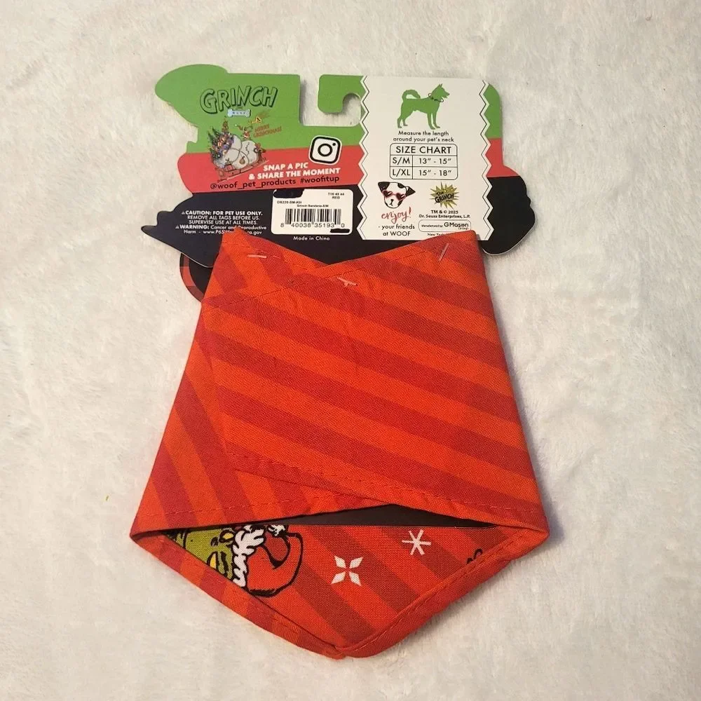 Dr Seuss The Grinch Reversible Pet Bandana Adjustable Tie Back Small/Medium New
